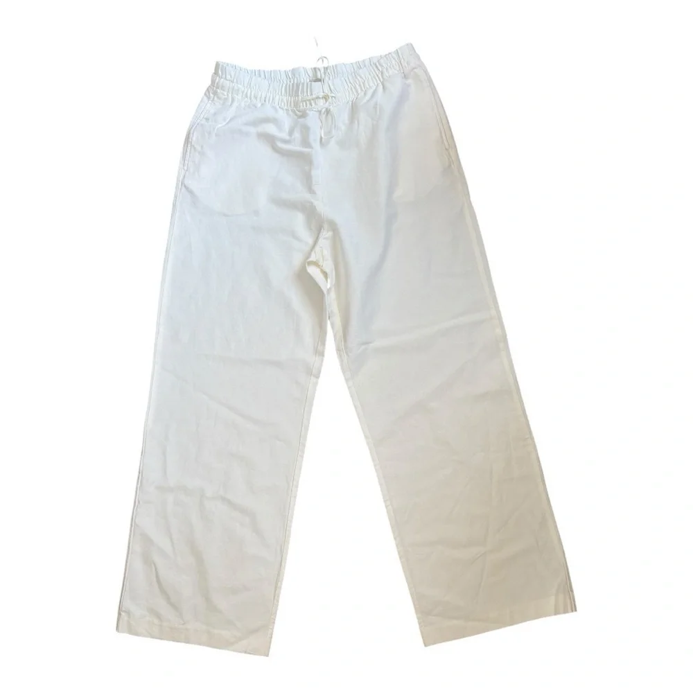 H&M Women's Off White Straight Leg Linen Blend Pants sz M